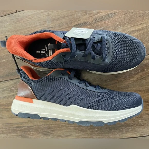George Navy & Orange knit casual shoes Breathable Mesh & Memory Foam size 9 NWT - Picture 4 of 15